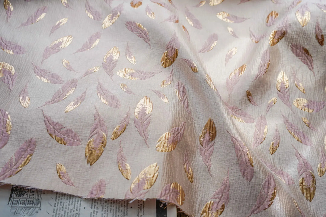 Mandes Gold Feather Embossed Jacquard Fabric