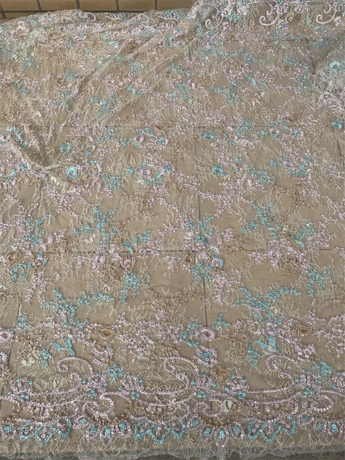 5 YARDS / Calomane Sequin Beaded Embroidery Tulle Mesh Lace Dress Fabric