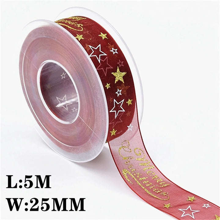 5 Meters / Christmas Satin Natural Organza Ribbon