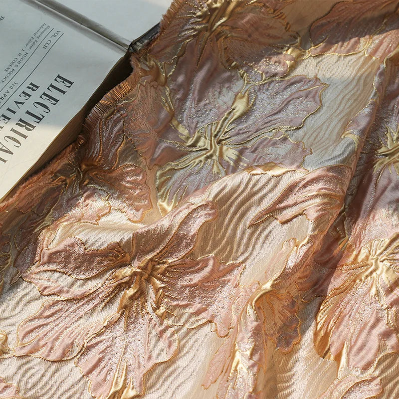 Marcel Golden Peach Floral 3D Jacquard Fabric