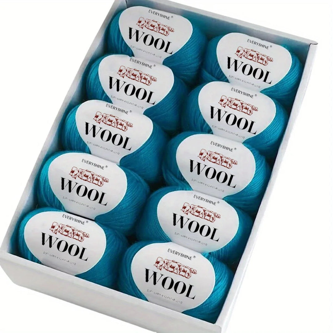 10-Pack Wool Blend Yarn Medium-Fine 80% Wool 20% Polyester