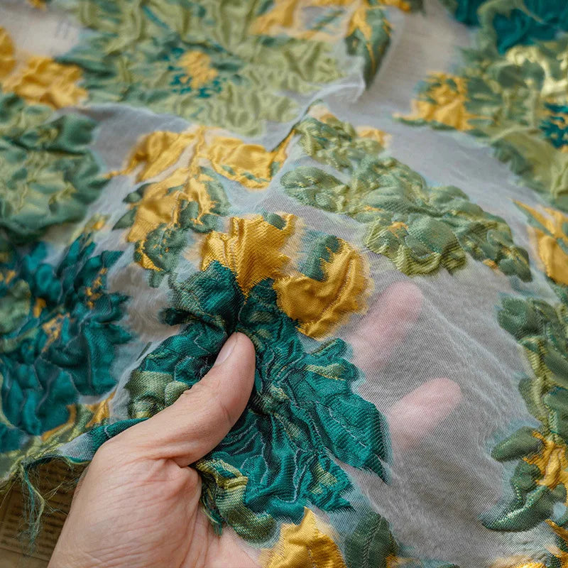 Yarn Dyed Large Flowers Embossed Jacquard Fabric Women's Spring and Summer New Dress Fabric 50cmx140cm