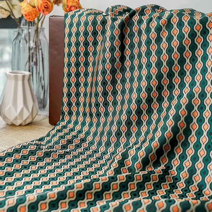 Rayan Retro Orange Green Midcentury Jacquard Fabric