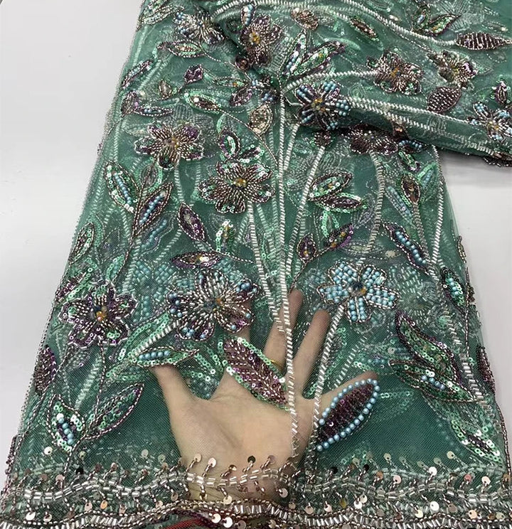 5 YARDS / 8 COLORS / Calixtra Beaded Embroidery Bridal Mesh Lace Fabric