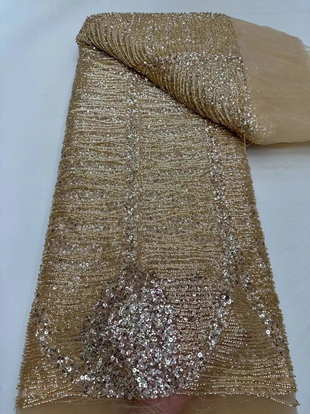 5 YARDS / 11 COLORS / ARCHIPPOS Sequin Beaded Embroidery Glitter Mesh Dress Lace Fabric