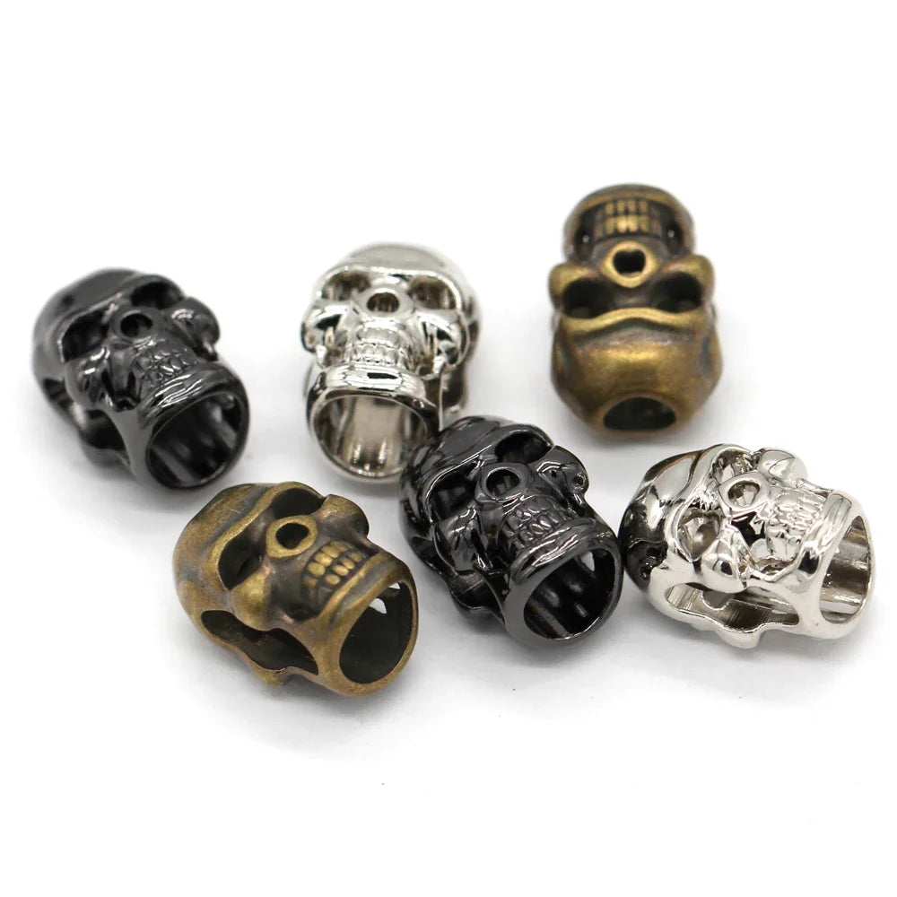 Skull Drawstring Metal Alloy Cord End Cap - 5 PC