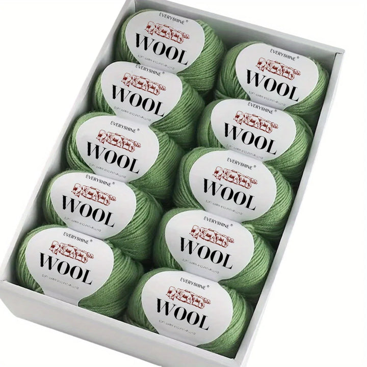 10-Pack Wool Blend Yarn Medium-Fine 80% Wool 20% Polyester