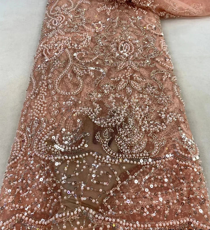 5 YARDS / 13 COLORS / Luxoria Beaded Embroidery Bridal Mesh Lace Fabric