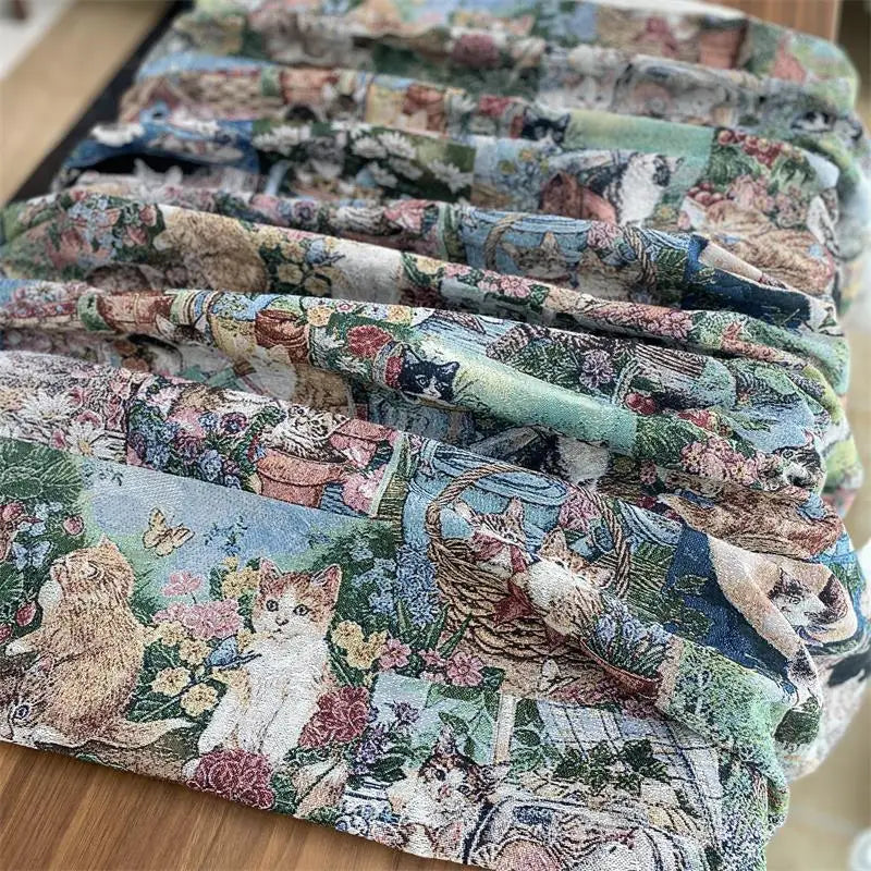 Dotio Oil Paint Cat Portrait Chenille Fabric