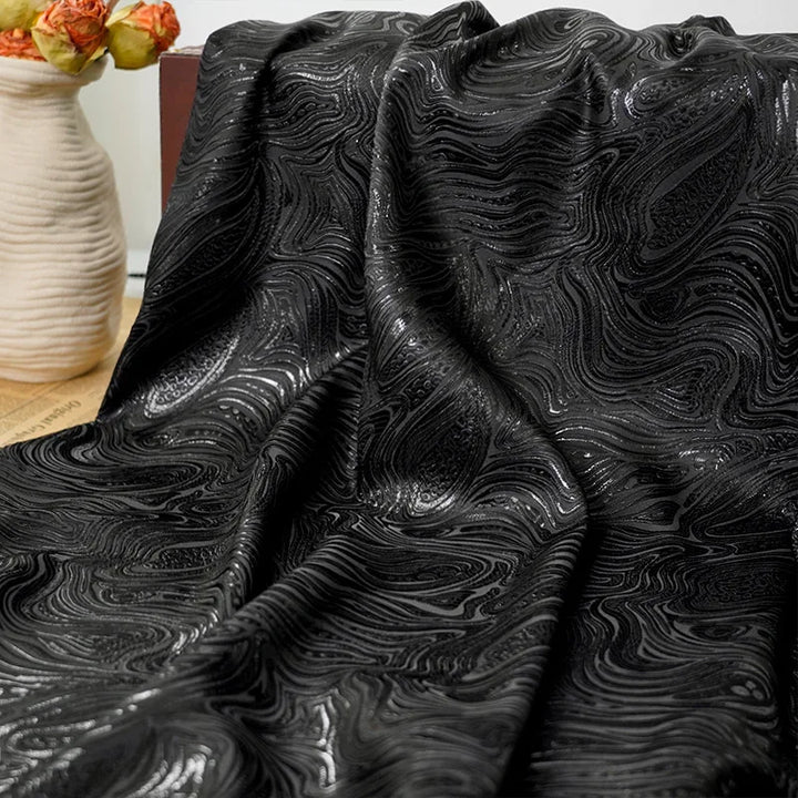 Hugo Black Swirls Soft Sheen Jacquard Fabric