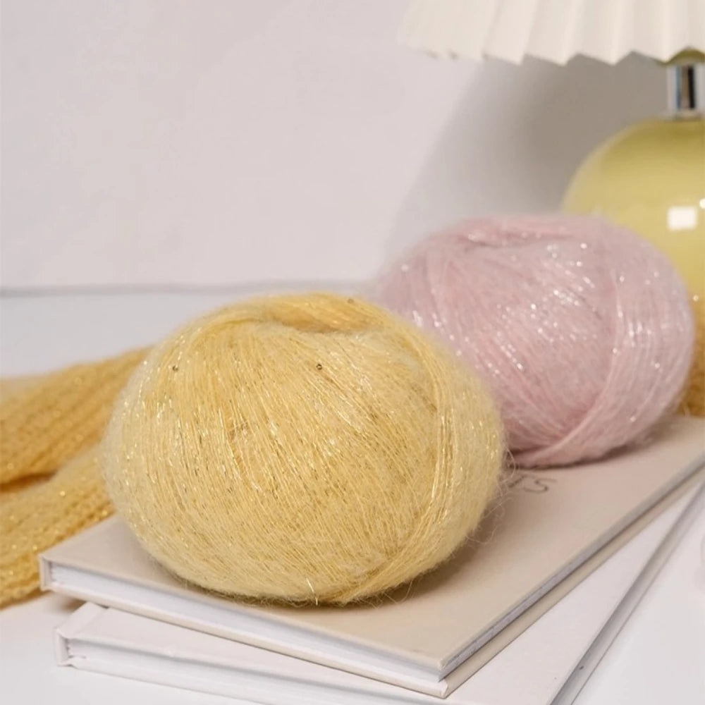 50g Golden Sequined Mohair Yarn