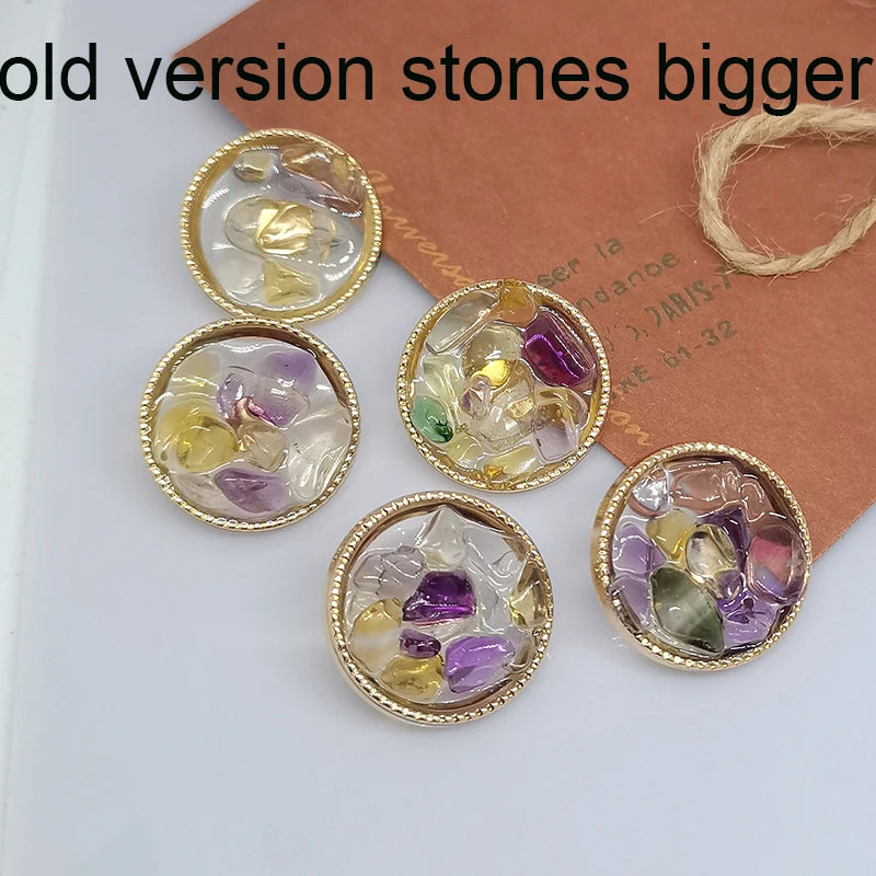 Crolian Natural Stone Beaded Metal Button - 6 PC