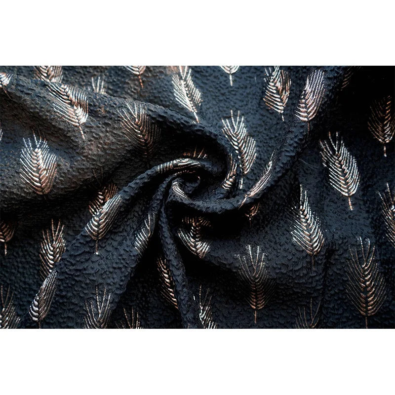 Chapelo Black Gold Silk Feather Embossed Jacquard Fabric