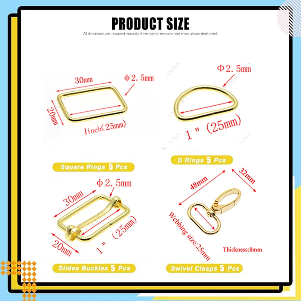 20 SET /  Metal Belt Buckle D Ring Set