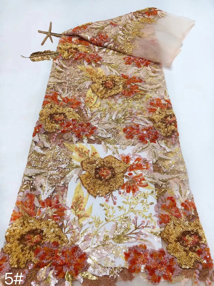 5 YARDS / 10 COLORS / Aurette Floral Beaded Embroidery Bridal Mesh Lace Fabric