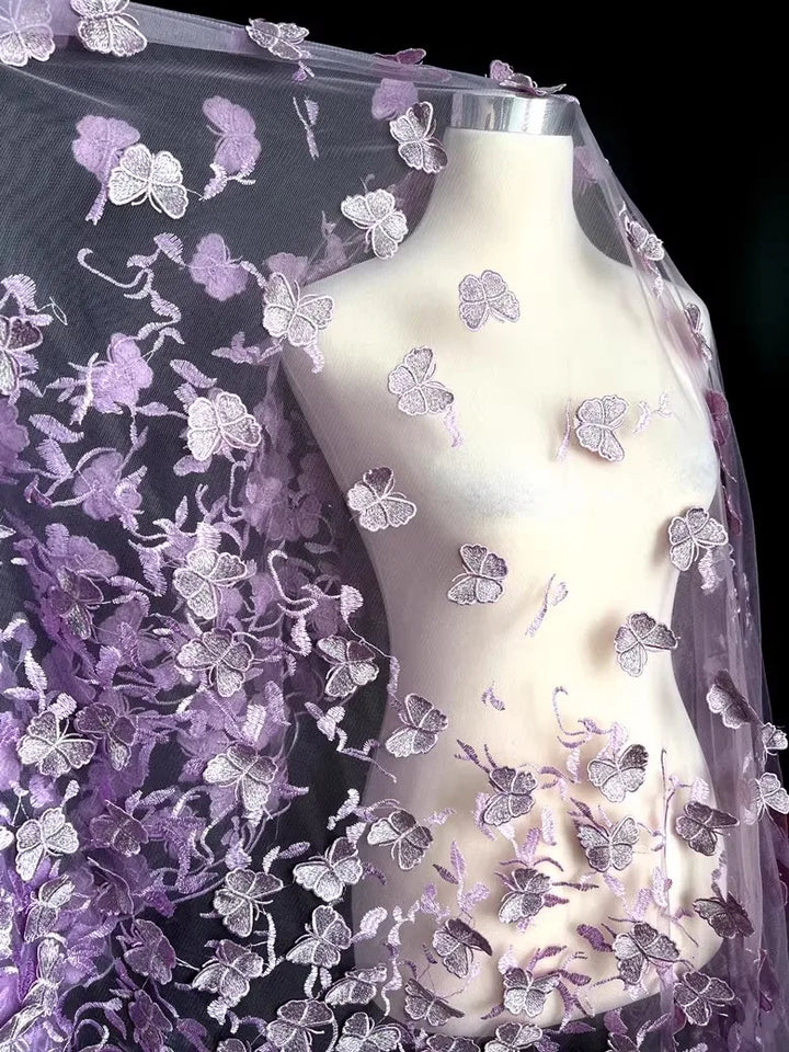 Ivoryne Embroidered Tulle Lace Fabric