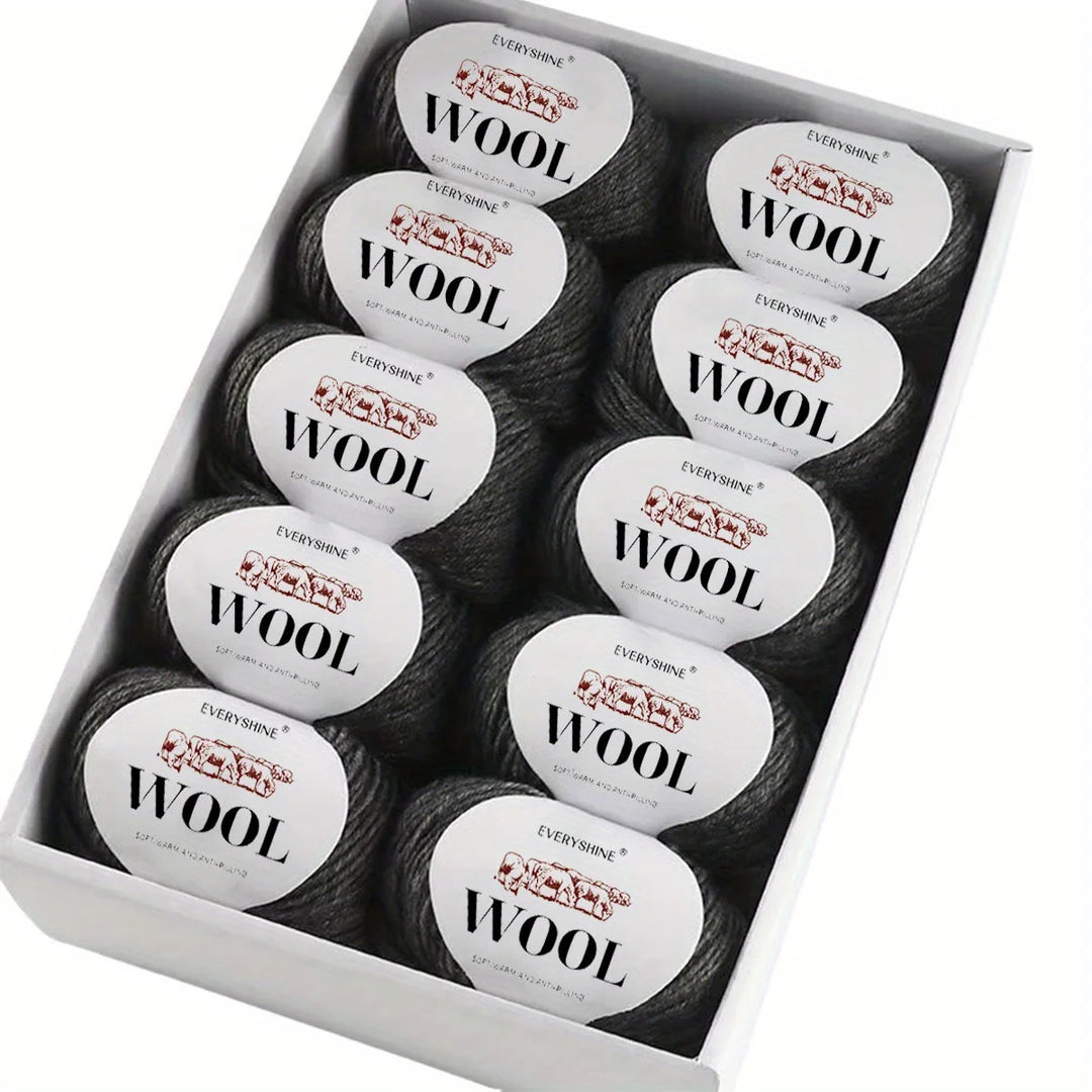 10-Pack Wool Blend Yarn Medium-Fine 80% Wool 20% Polyester