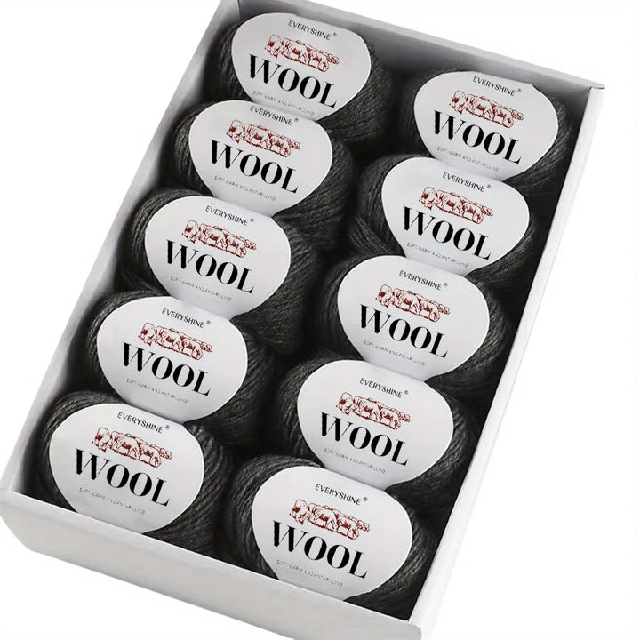 10-Pack Wool Blend Yarn Medium-Fine 80% Wool 20% Polyester