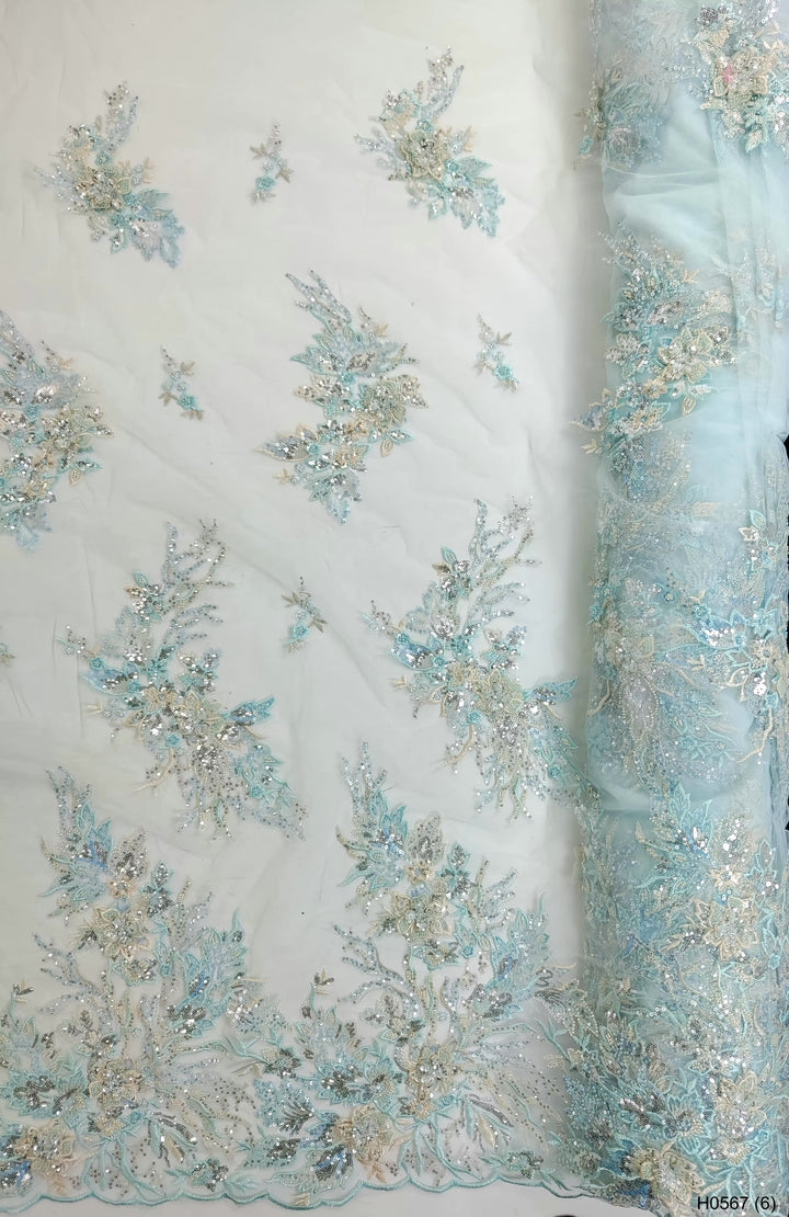 5 YARDS / Balonei Floral Sequin Beaded Embroidery Tulle Mesh Lace Dress Fabric