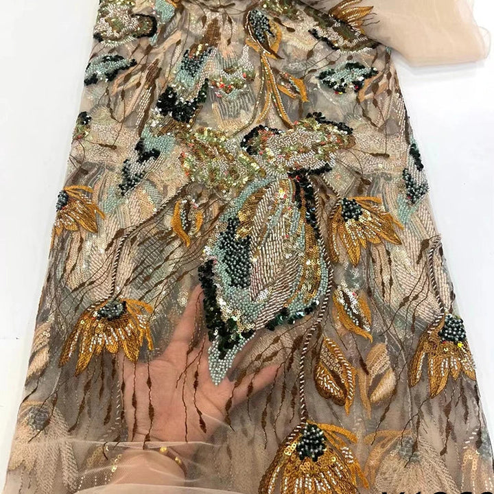 5 YARDS / 8 COLORS / Sylvara Beaded Embroidery Bridal Mesh Lace Fabric