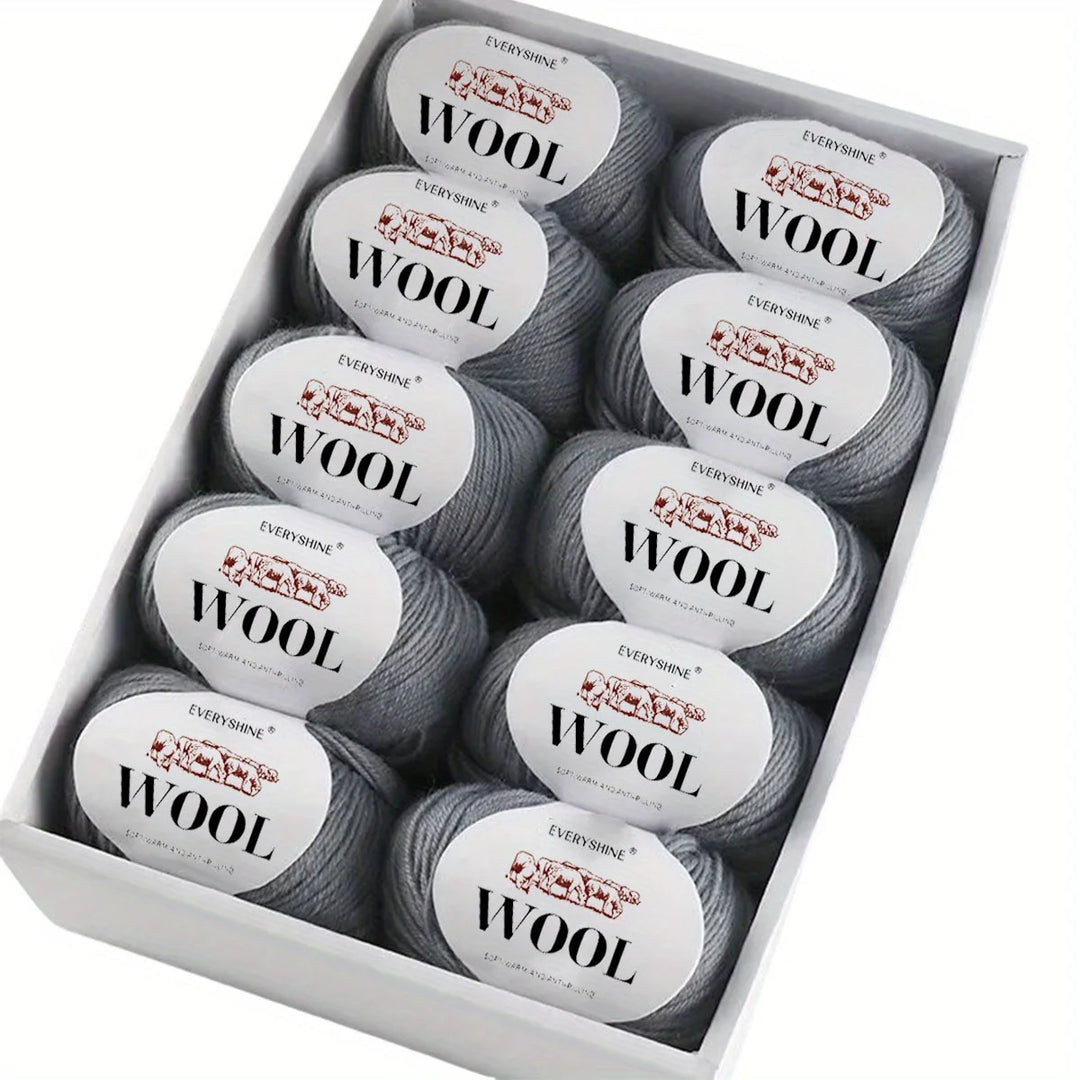 10-Pack Wool Blend Yarn Medium-Fine 80% Wool 20% Polyester