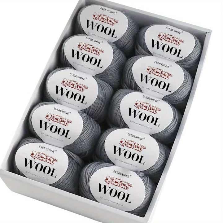 10-Pack Wool Blend Yarn Medium-Fine 80% Wool 20% Polyester