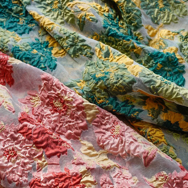Yarn Dyed Large Flowers Embossed Jacquard Fabric Women's Spring and Summer New Dress Fabric 50cmx140cm