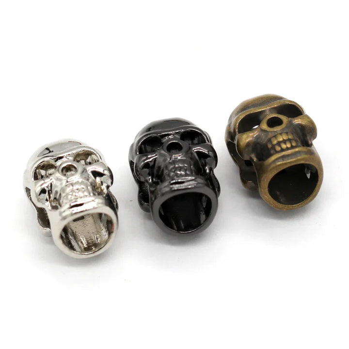 Skull Drawstring Metal Alloy Cord End Cap - 5 PC