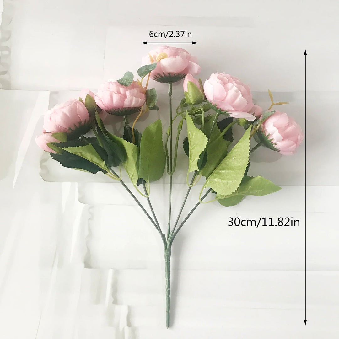 30cm 5 Head Rose Pink Silk Peony Artificial Flowers Bouquet