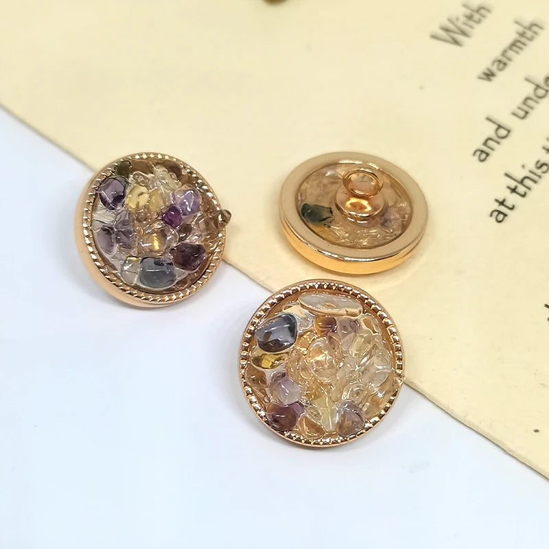 Crolian Natural Stone Beaded Metal Button - 6 PC