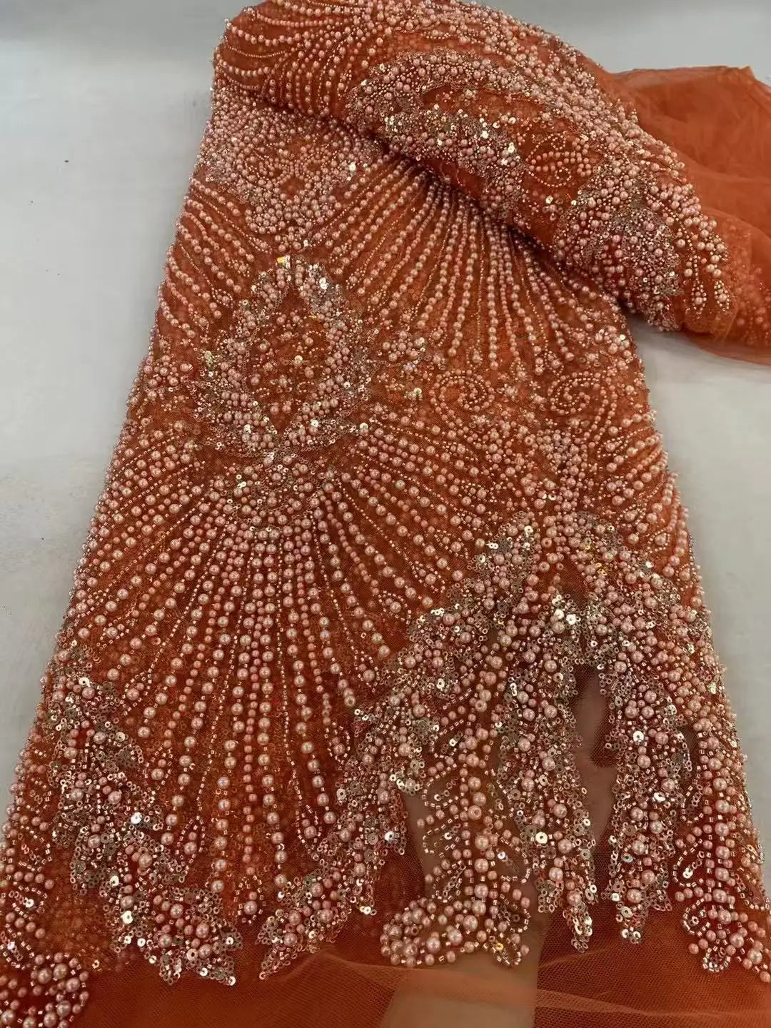 5 YARDS / Montslke Full Beaded Embroidery Bridal Mesh Lace Fabric - 8 COLORS