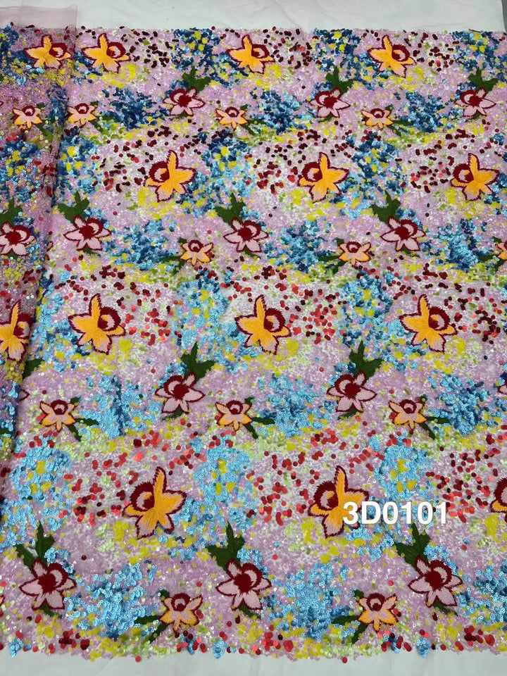 5 YARDS / Glissara Beaded Embroidery Bridal Mesh Lace Fabric