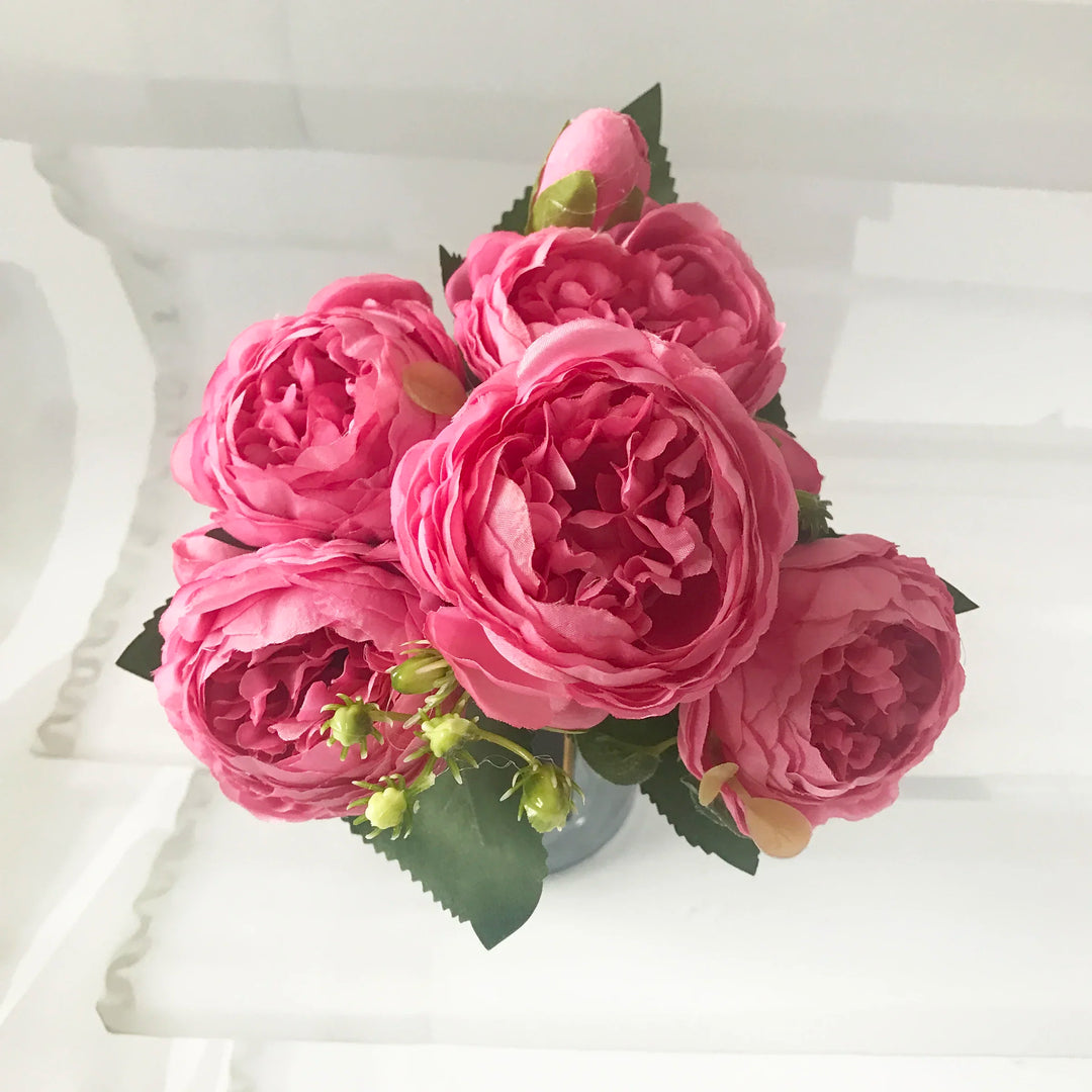 30cm 5 Head Rose Pink Silk Peony Artificial Flowers Bouquet
