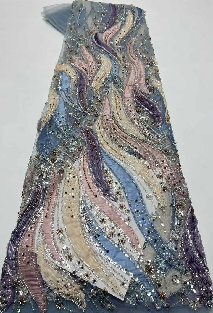 5 YARDS / 6 COLORS / Sequinelle Beaded Embroidery Bridal Mesh Lace Fabric