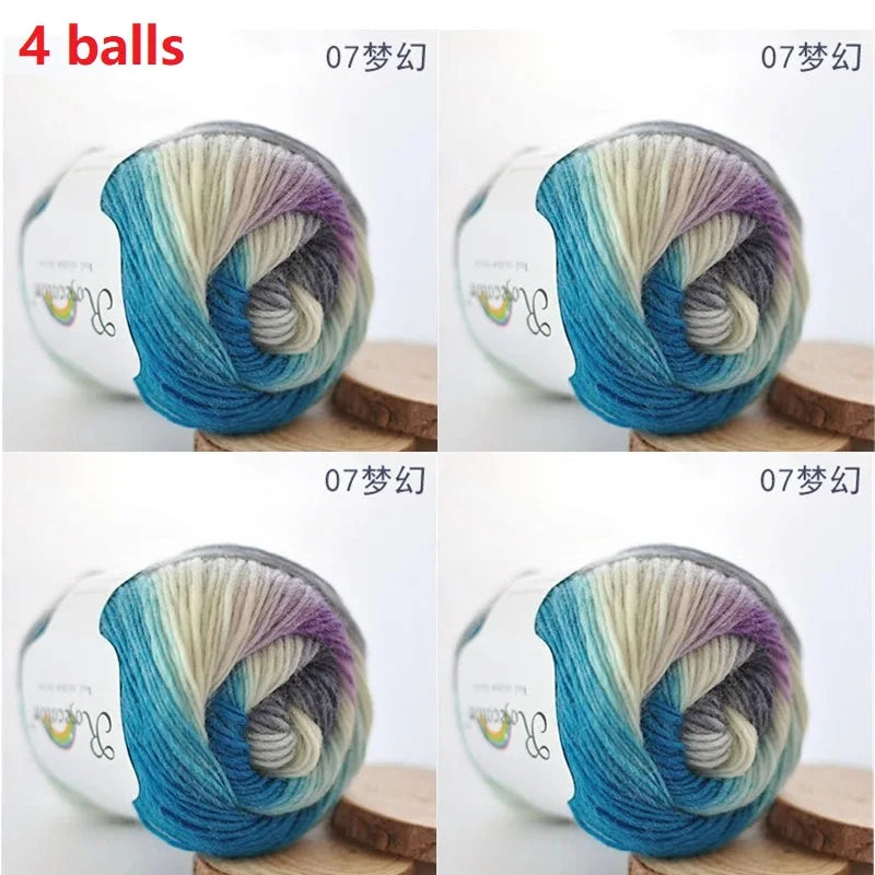 100% Wool Yarn Rainbow Color for Hand Knitting Crochet