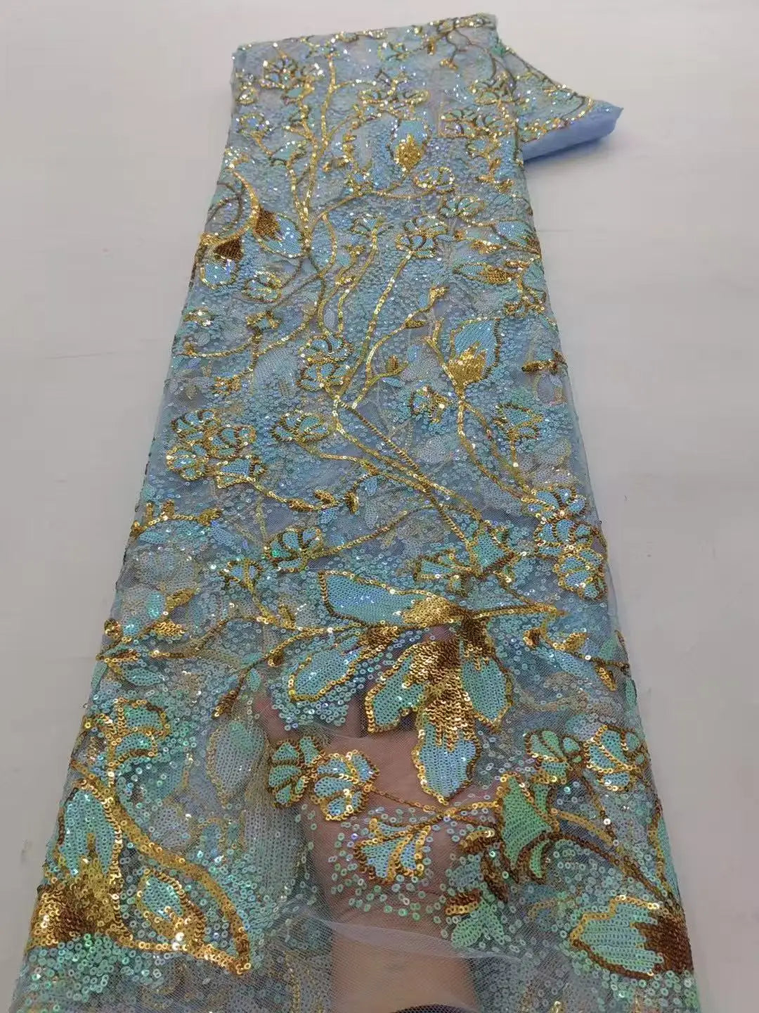 5 YARDS / 9 COLORS / Mandolini Sequin Beaded Embroidery Glitter Mesh Sparkly Lace Wedding Party Dress Fabric