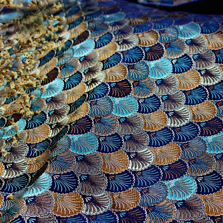 Ancora Oriental Ocean Blue Jacquard Fabric