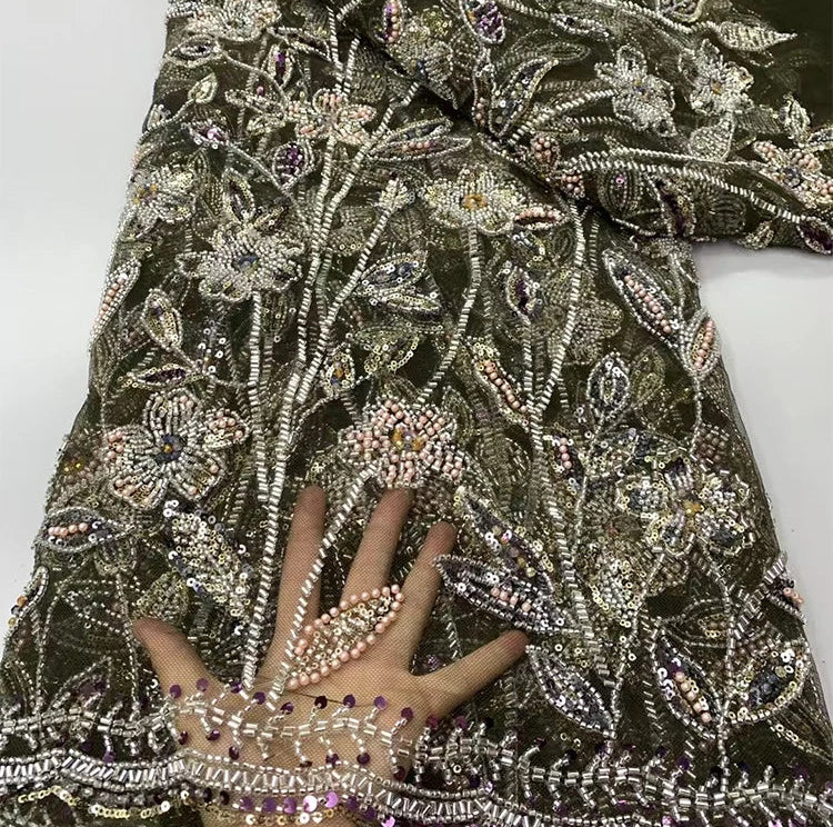 5 YARDS / 8 COLORS / Calixtra Beaded Embroidery Bridal Mesh Lace Fabric