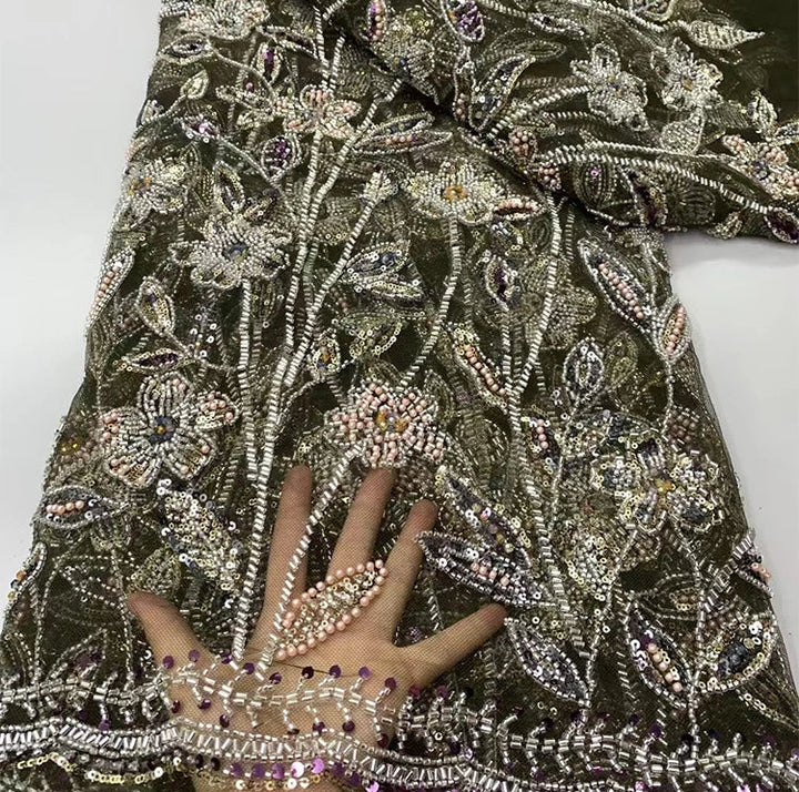 5 YARDS / 8 COLORS / Calixtra Beaded Embroidery Bridal Mesh Lace Fabric