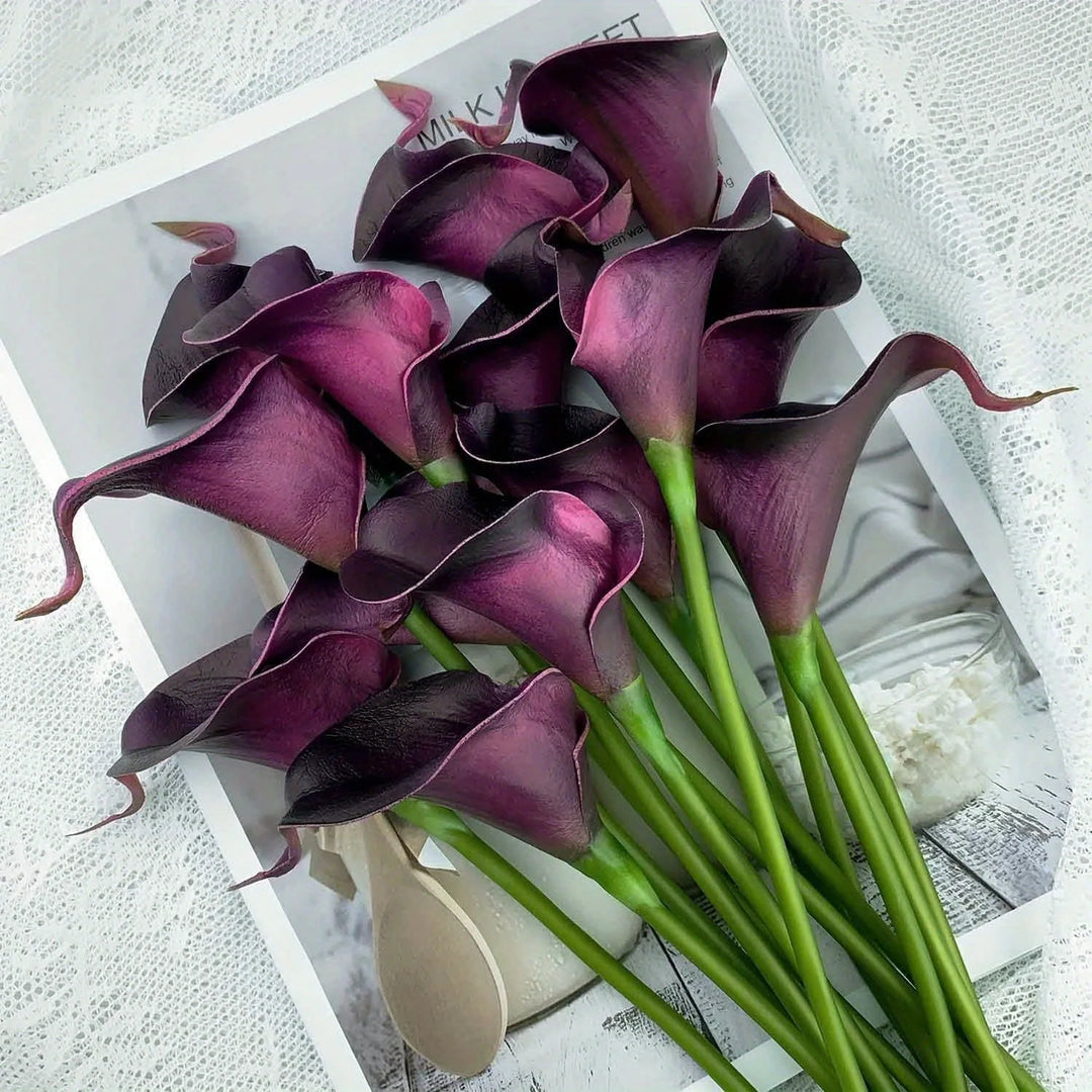 mini calla lily silk flower arrangement 5 PC Calla Lily Faux Flowers | Light Purple Dark Purple White