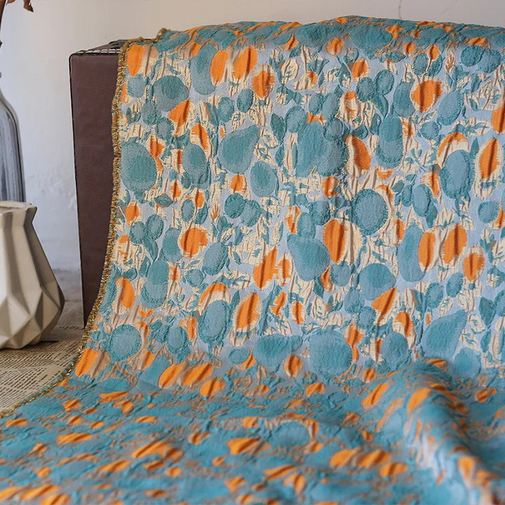 Zayn Embossed Blue Orange Yarn Dyed Jacquard Fabric