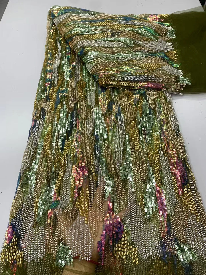 5 YARDS / 9 COLORS / Emberis Beaded Embroidery Bridal Mesh Lace Fabric