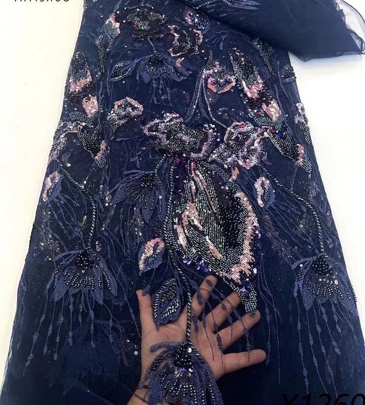 5 YARDS / 8 COLORS / Sylvara Beaded Embroidery Bridal Mesh Lace Fabric