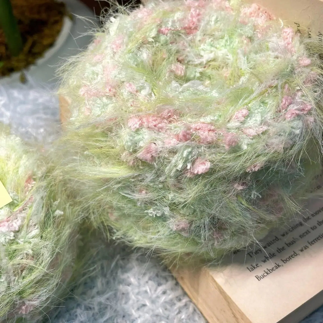 100g Green Flowers Hand Mixed Yarn