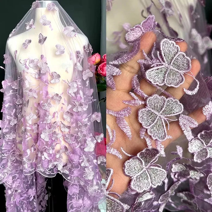 Ivoryne Embroidered Tulle Lace Fabric