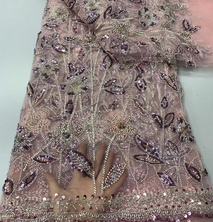 5 YARDS / 8 COLORS / Calixtra Beaded Embroidery Bridal Mesh Lace Fabric