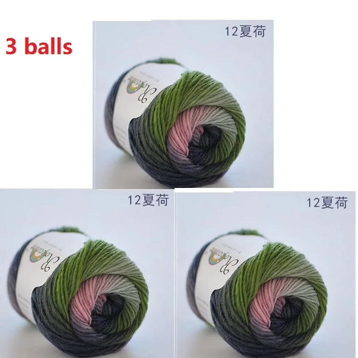 100% Wool Yarn Rainbow Color for Hand Knitting Crochet