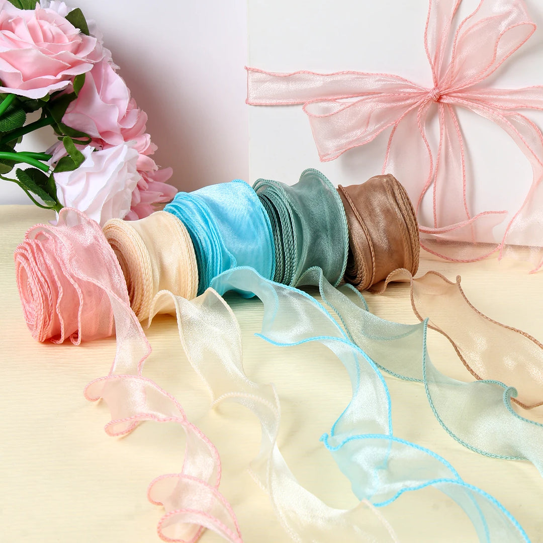 10 Meter / Sheer Wired Chiffon Organza Decoration Ribbon