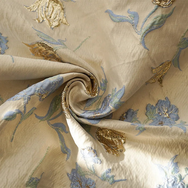 Brumell Embossed Gold Silk Flower Yarn Dyed Jacquard Fabric