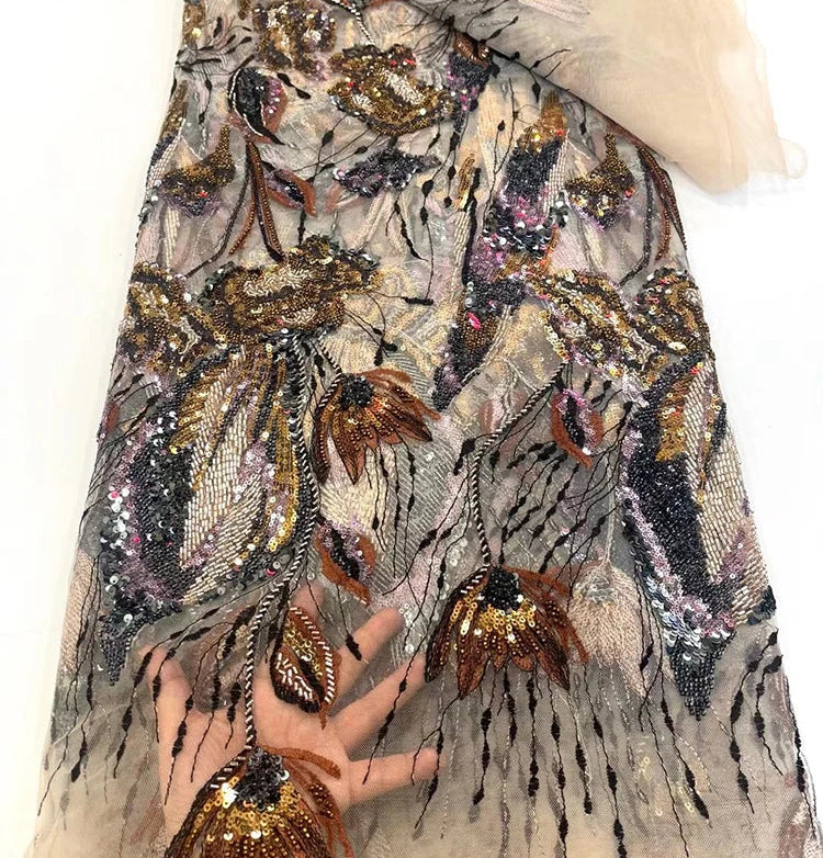 5 YARDS / 8 COLORS / Sylvara Beaded Embroidery Bridal Mesh Lace Fabric